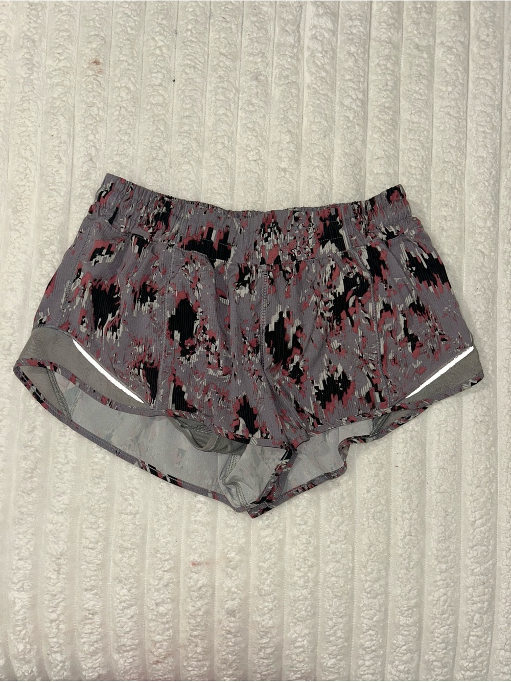 lululemon athletica Gray and Pink Abstract Print Running Shorts